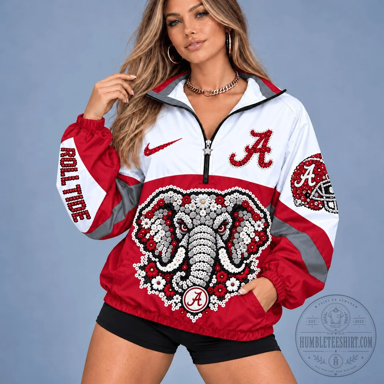 Alabama Crimson Tide Floral Elephant Mascot NCAA Heritage Quarter-Zip Jacket