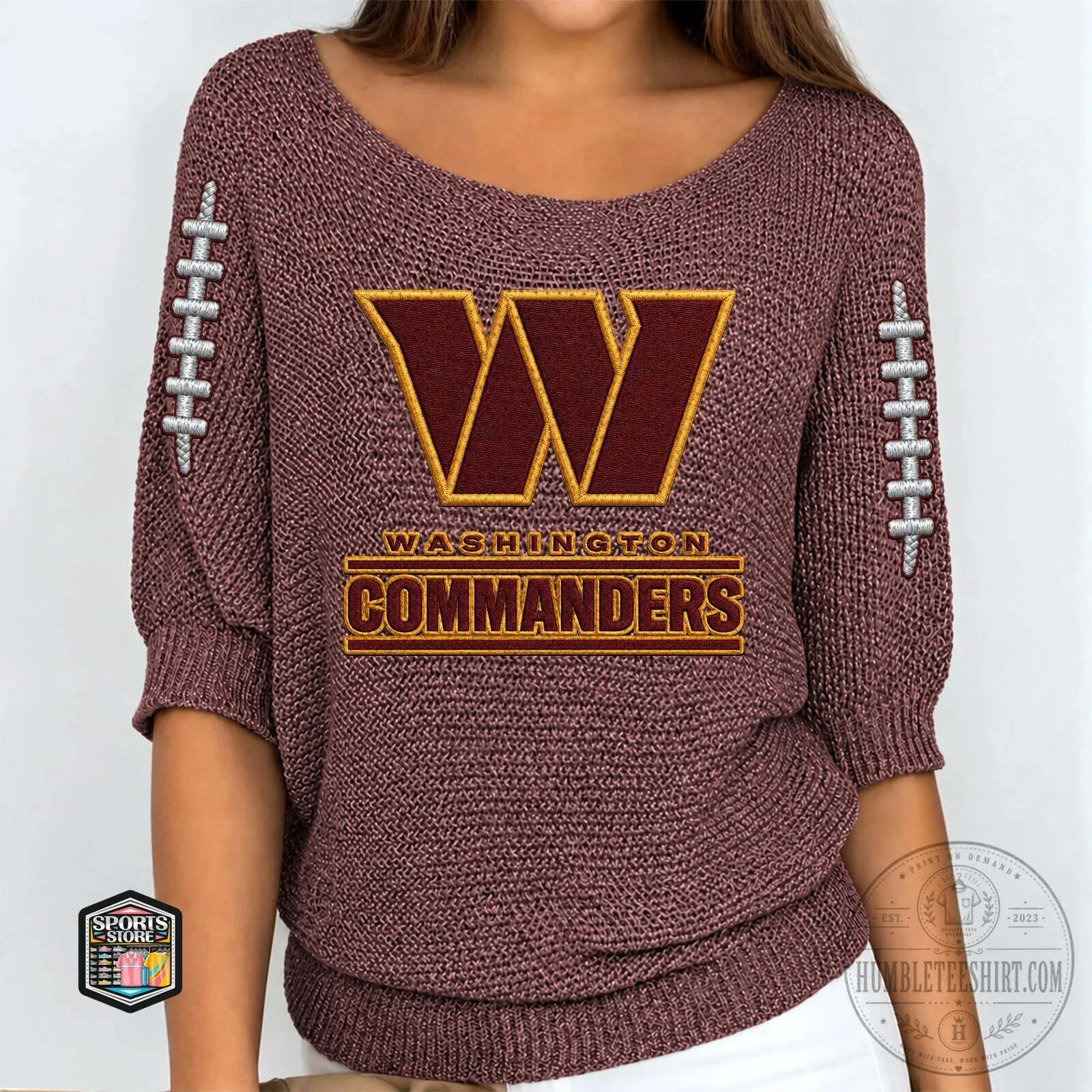 Washington Commanders Football Team Logo Embroidered Women's Sweater 1 Washington Commanders Football Team Logo Embroidered Women's Sweater