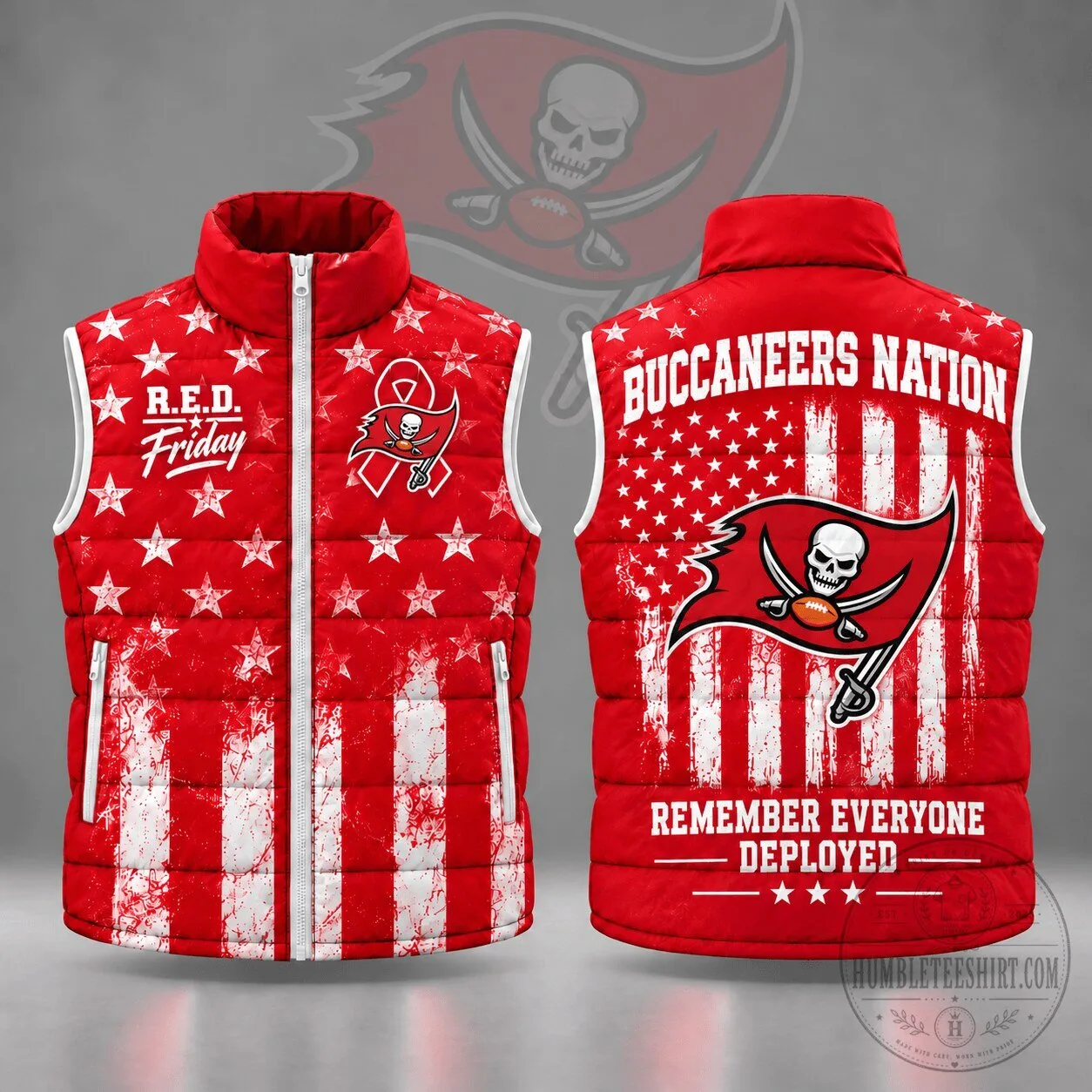 Tampa Bay Buccaneers Remember Everyone Deployed Stars and Stripes Puffer Vest