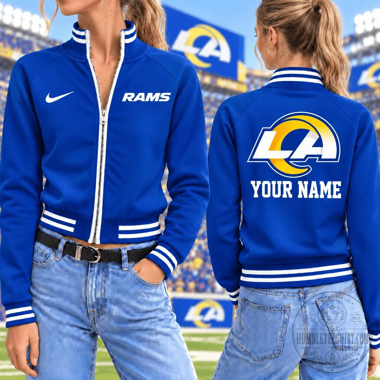 Los Angeles Rams Custom Name Women's Full-Zip Bomber Jacket 5 Los Angeles Rams Custom Name Women