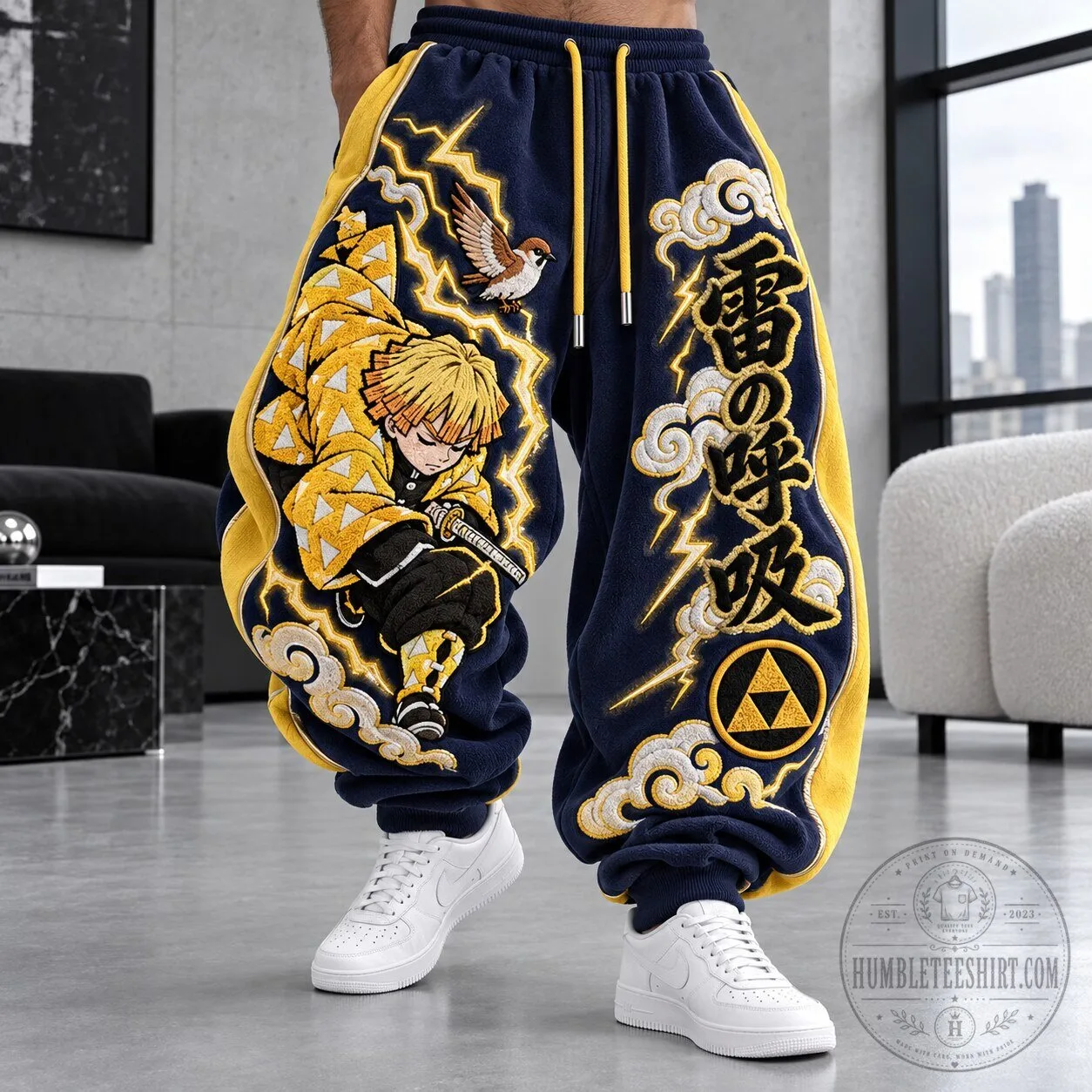 Demon Slayer Zenitsu Agatsuma Thunder Breathing Anime Embroidered Sweatpants