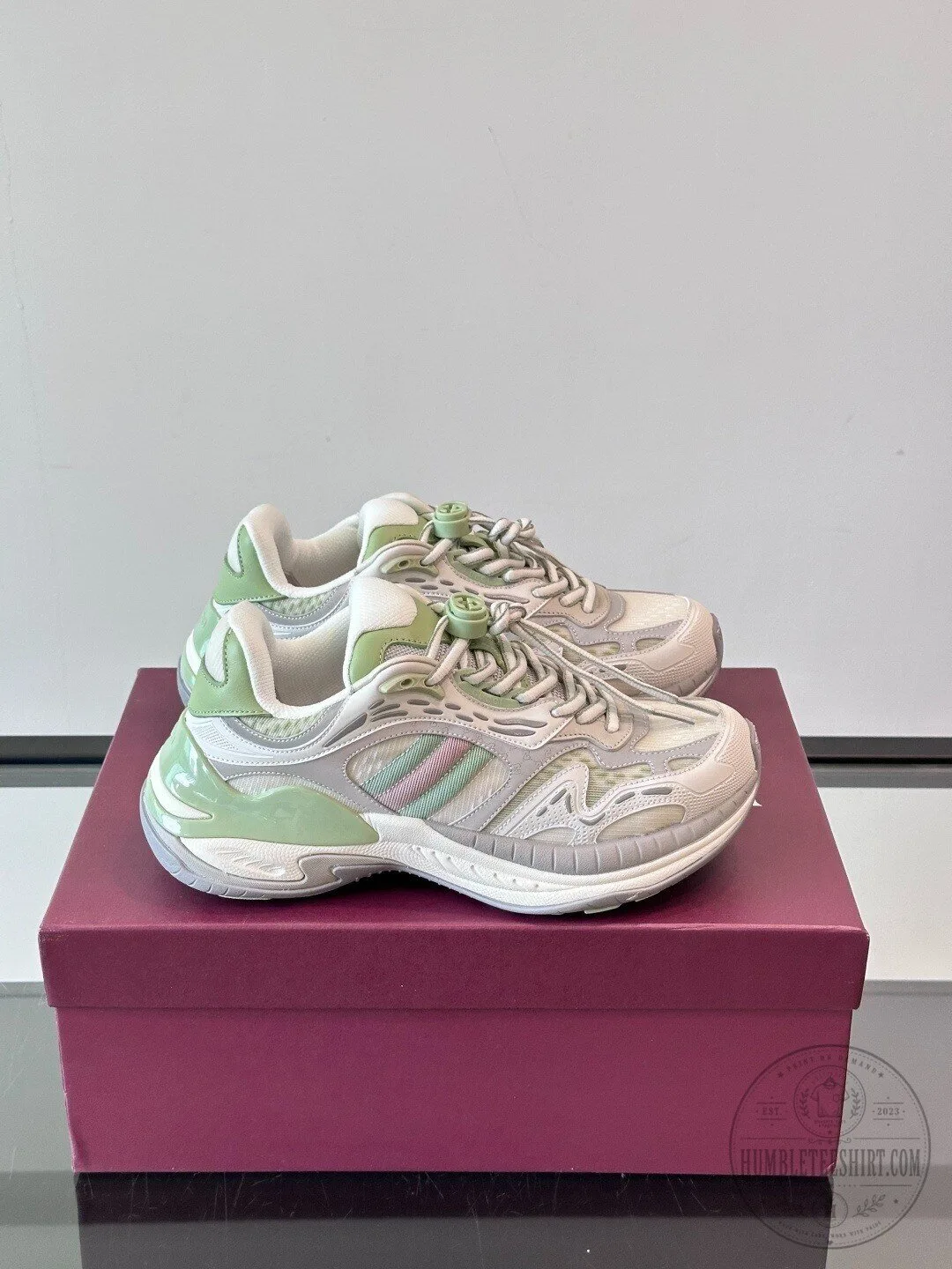 Gucci 595 Green and White Stripe Athletic Sneakers