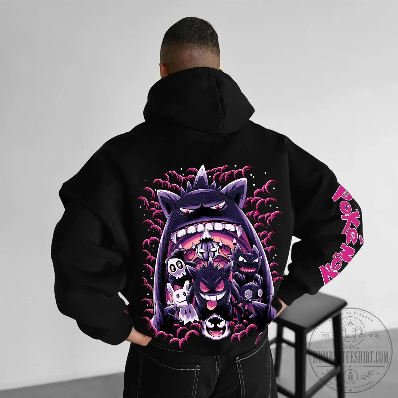 Pokemon Gengar Haunter Gastly Ghost Type Anime Black Hoodie