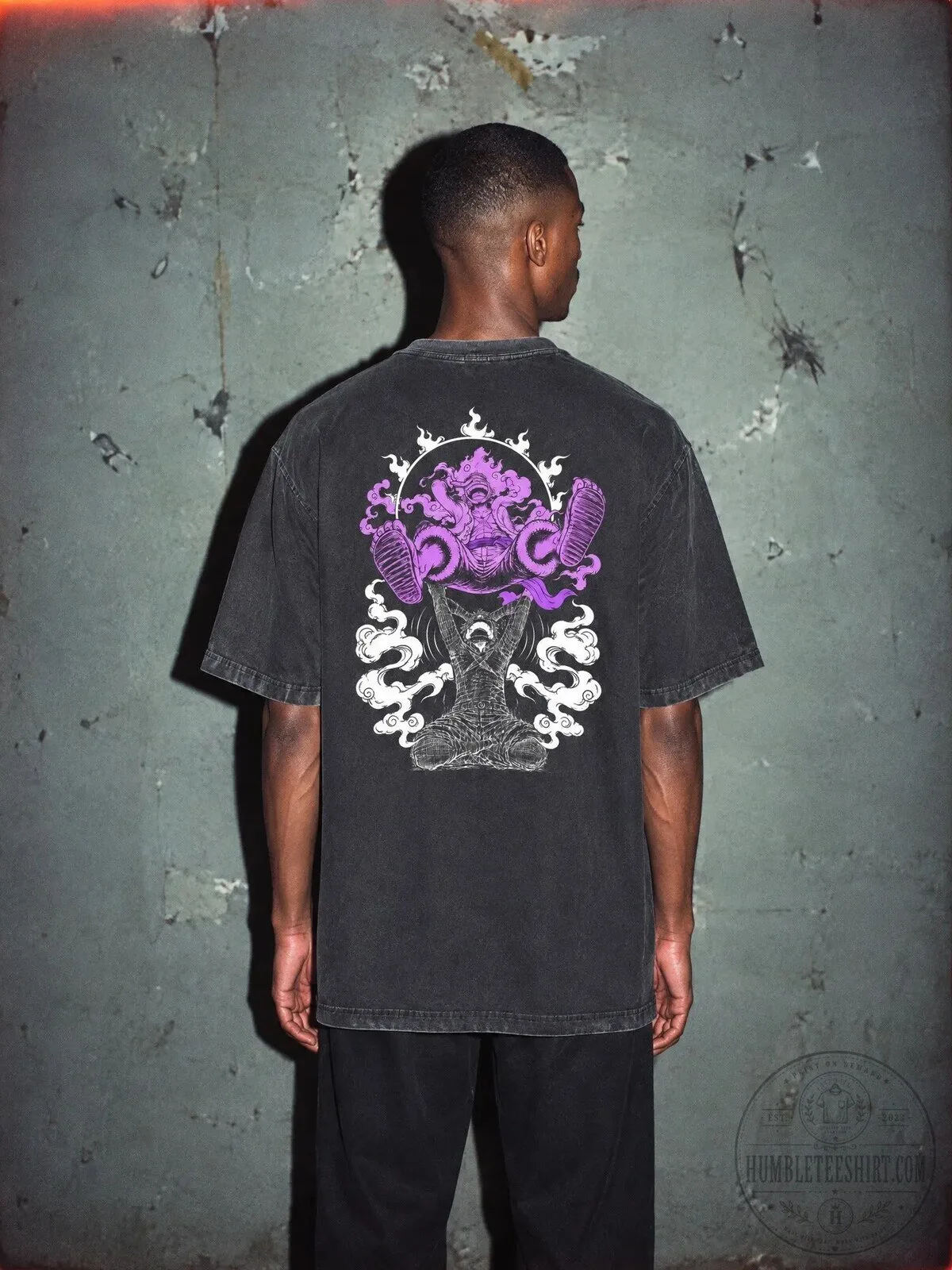 Japanese Oni Demon Mask Meditating Warrior Graphic Black Washed T-Shirt