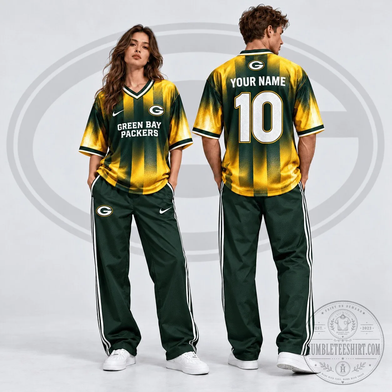Green Bay Packers Custom Name Number Gradient Shadow Football Jersey