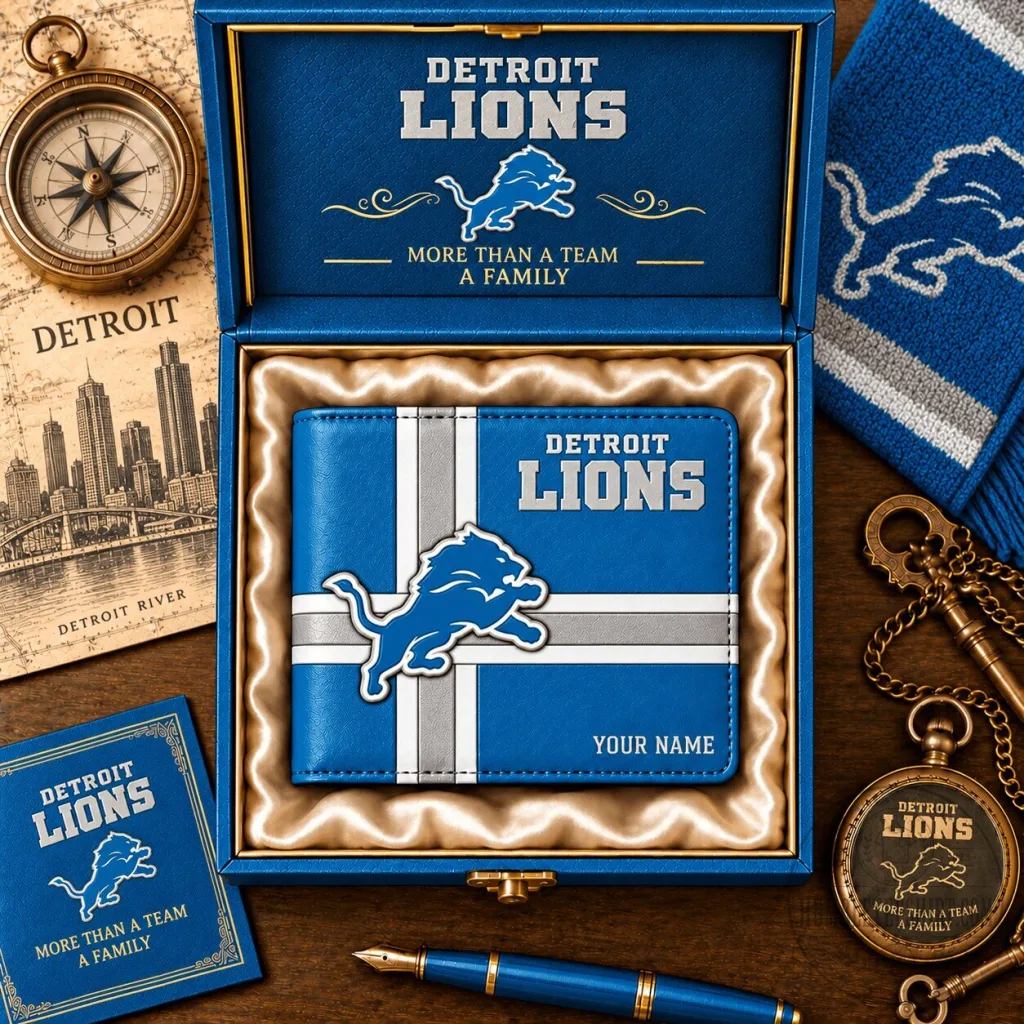 Detroit Lions NFL Football Team Personalized Bi-Fold Wallet Detroit Lions NFL Football Team Personalized Bi-Fold Wallet
