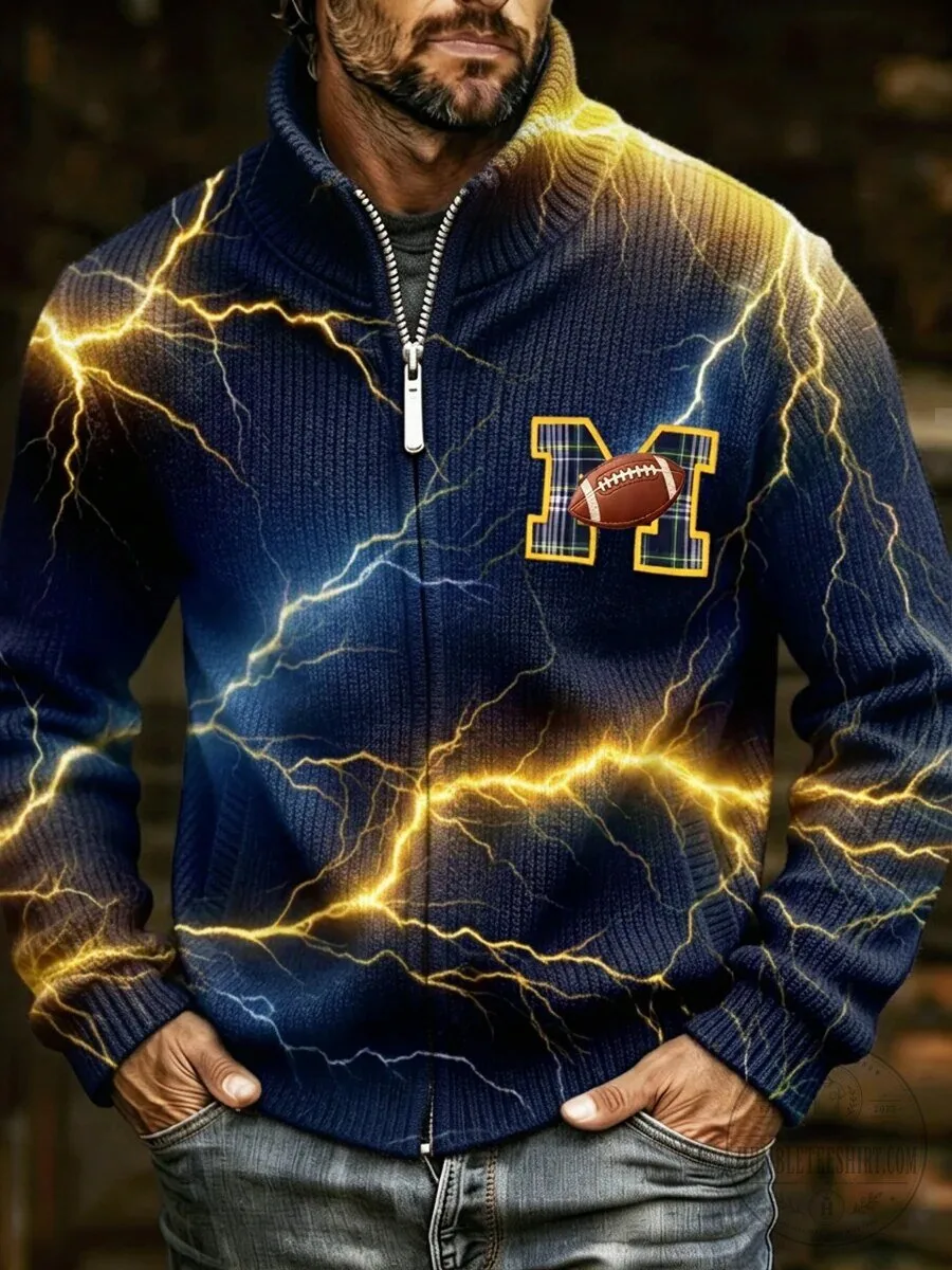 University of Michigan Wolverines Football Lightning Bolt Knitted Jacket
