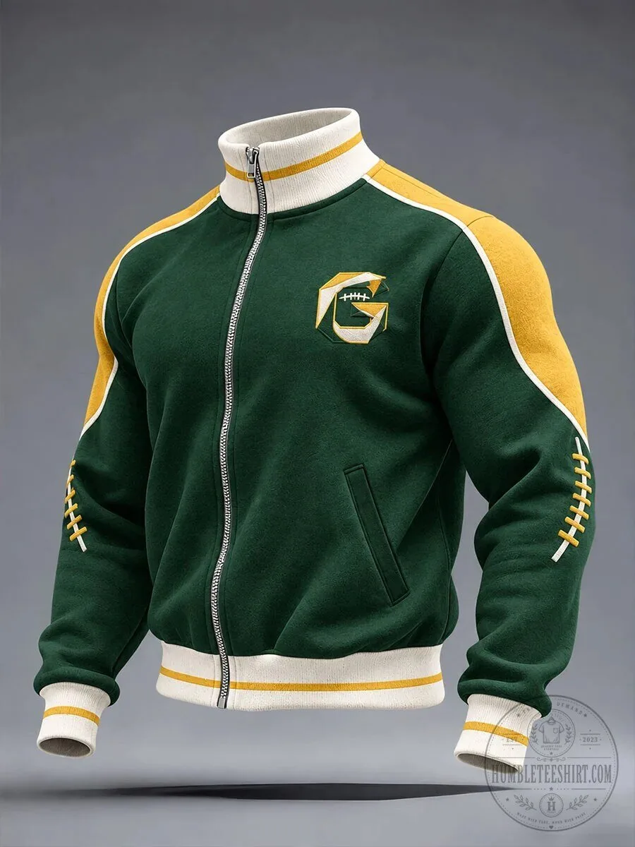 Green Bay Packers Football Team Logo Embroidered Full-Zip Track Jacket