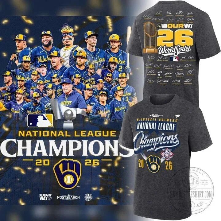 2026 World Series Champions T-Shirt for Milwaukee Brewers, National League Winners
