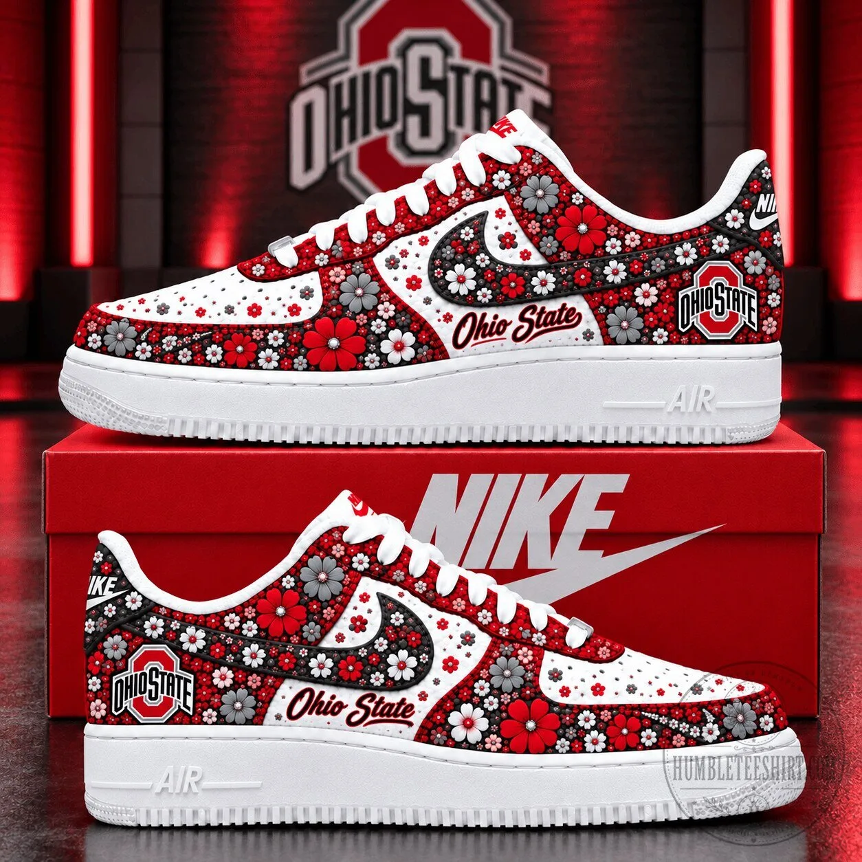 Ohio State Buckeyes Floral Pattern Custom Design Air Force 1 Shoes