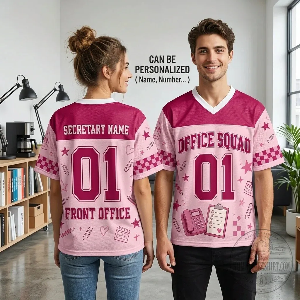 Office Squad Personalized Secretary Name and Number Pink Football Jersey 3 Office Squad Personalized Secretary Name and Number Pink Football Jersey