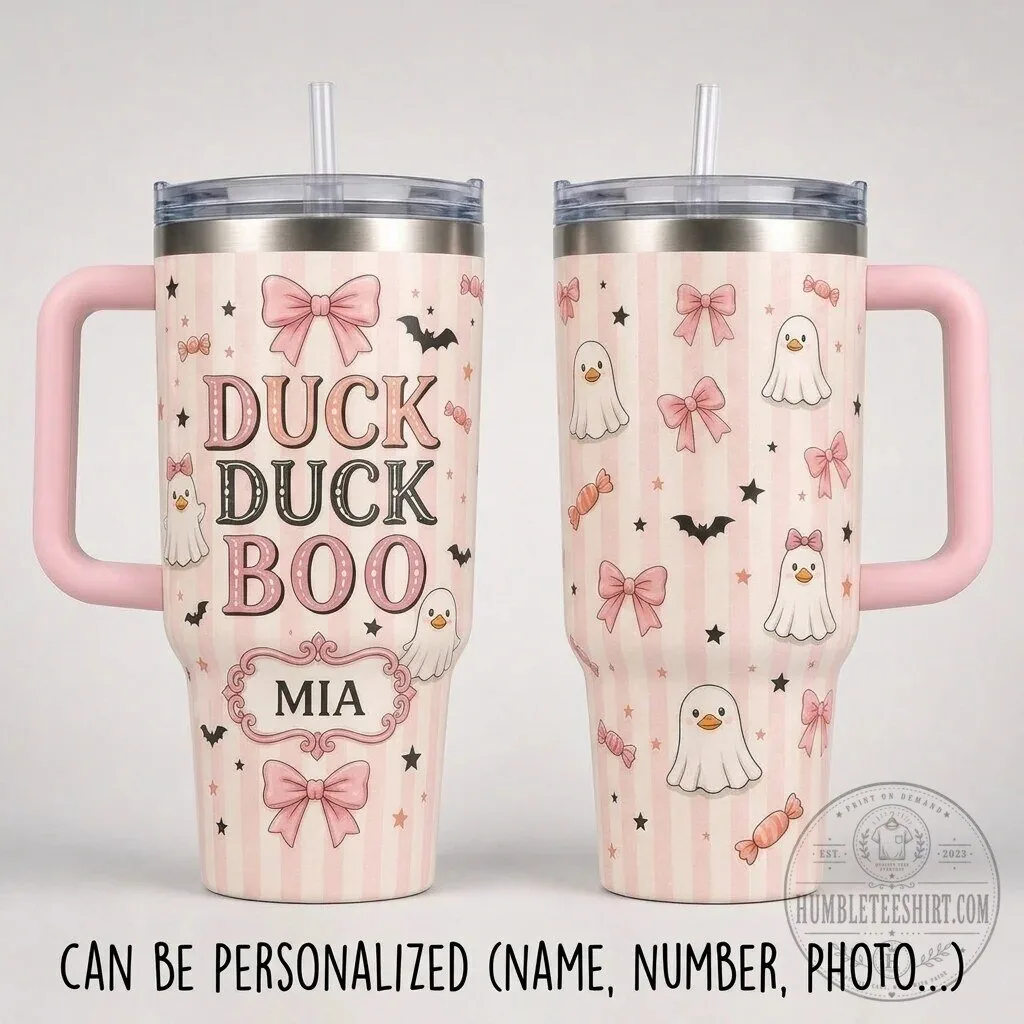 Personalized Duck Duck Boo Pink Halloween Ghost Duck 40oz Tumbler with Handle 4 Personalized Duck Duck Boo Pink Halloween Ghost Duck 40oz Tumbler with Handle