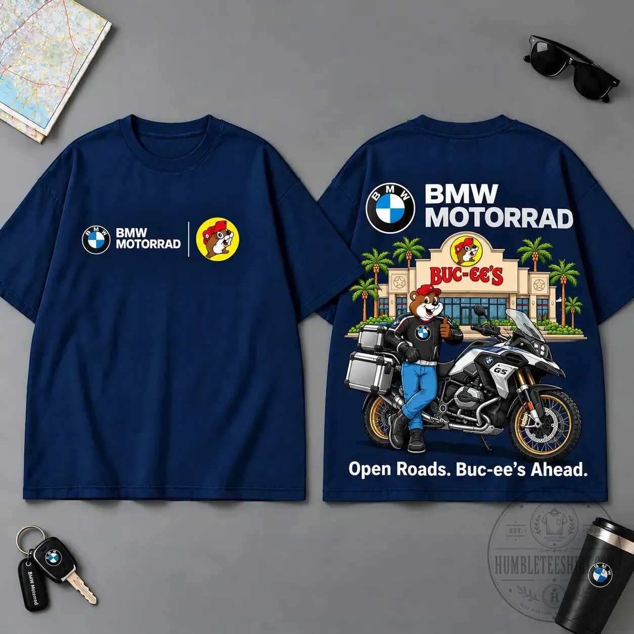 Buc-ee's BMW Motorrad Open Roads Ahead Motorcycle Adventure T-Shirt