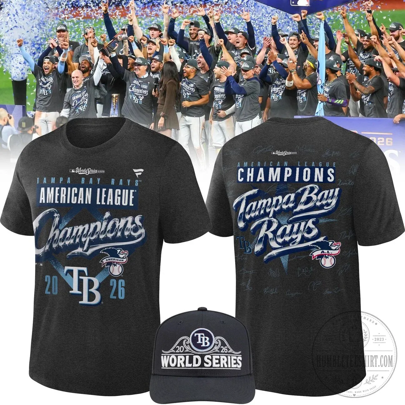 Tampa Bay Rays 2026 American League Champions Celebration T-Shirt 5 Tampa Bay Rays 2026 American League Champions Celebration T-Shirt