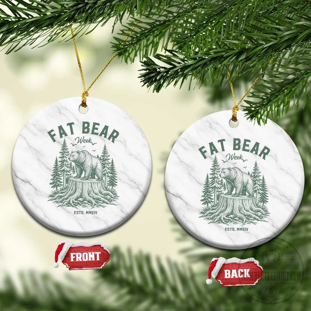 Fat Bear Week Grizzly Bear Forest Stump Graphic Ceramic Christmas Ornament