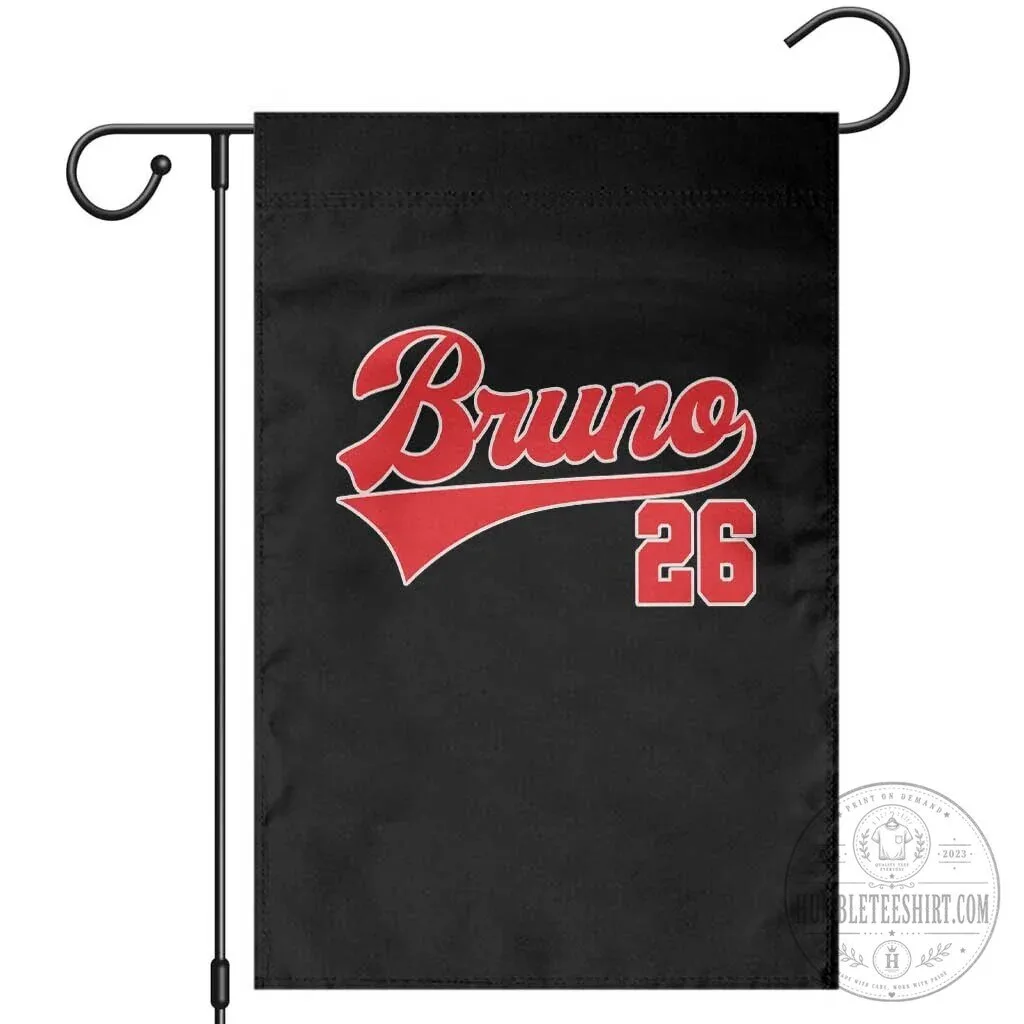 Bruno 26 Baseball Script Name and Number Black Garden Flag