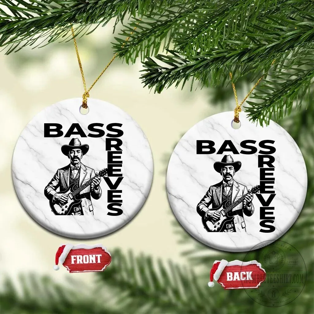 Bass Reeves Playing Bass Guitar Ceramic Christmas Tree Ornament
